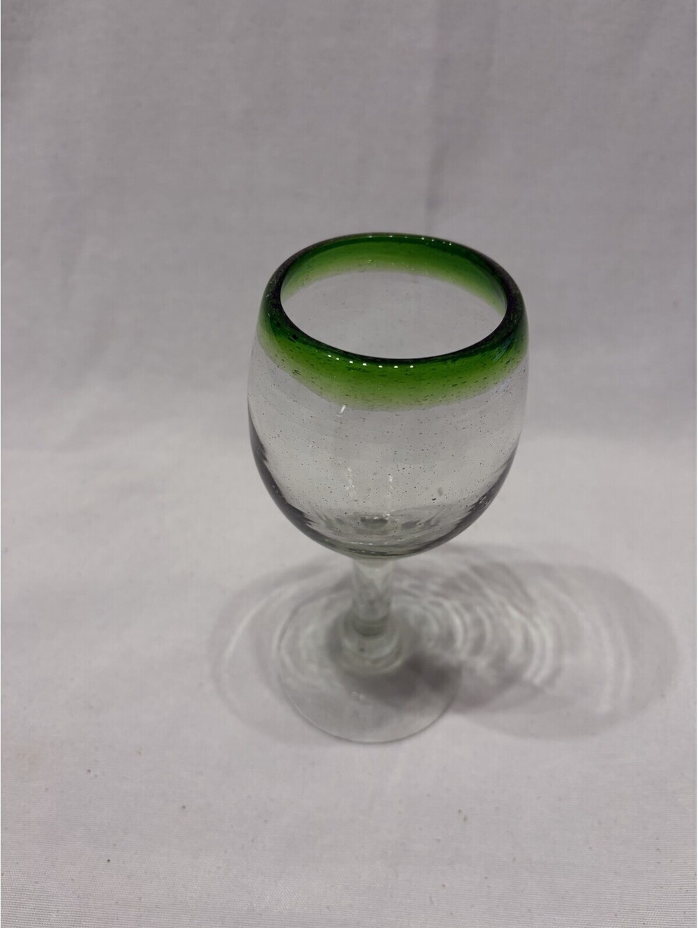 Handblown Glass Stemware Cordial Glass  With Green Rim